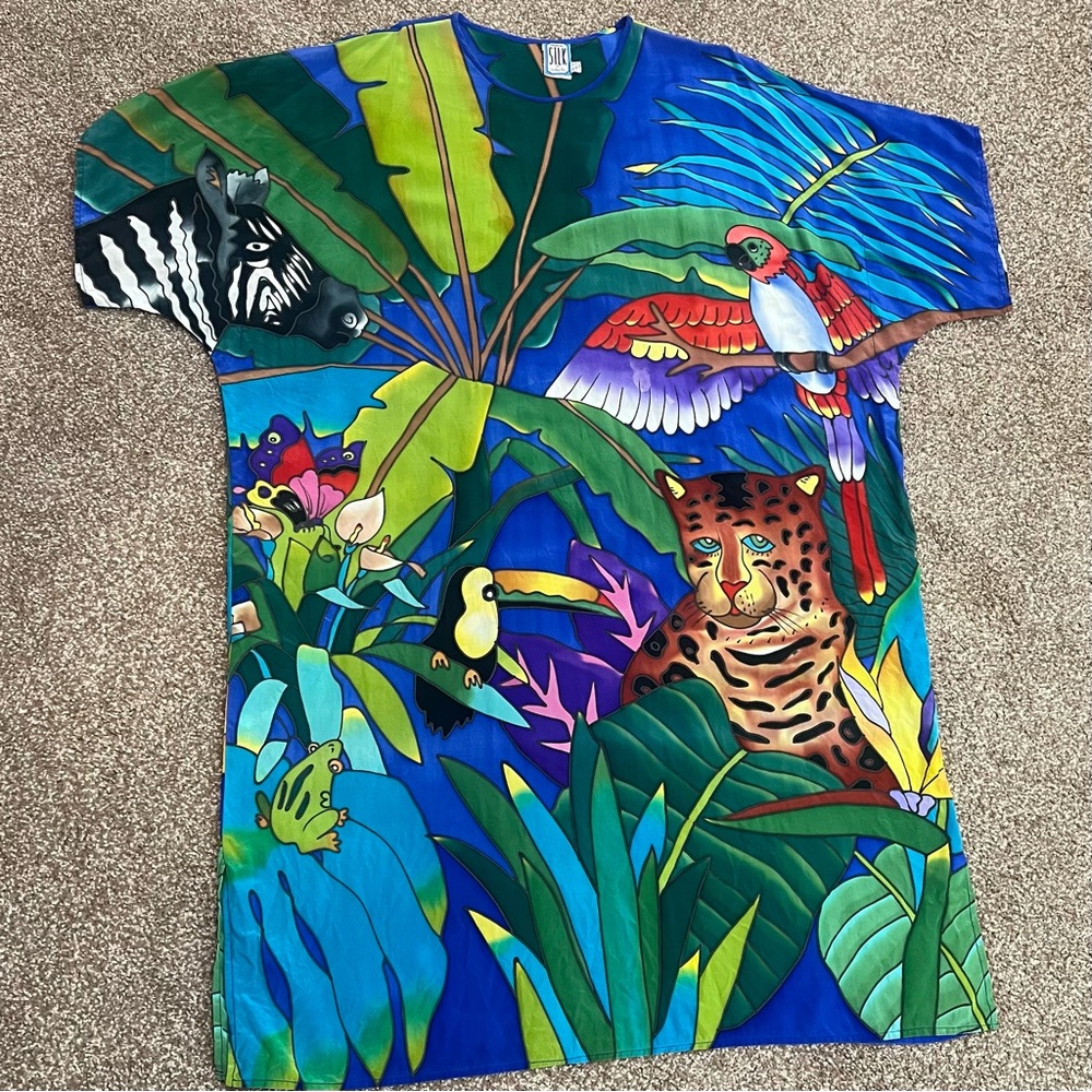 Sensational Silk by Caribbean Club 100% silk hand painted topical muu muu dress